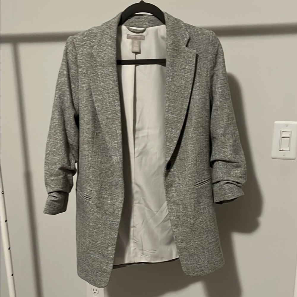 H&M Gray Tailored Blazer with Ruched Sleeves